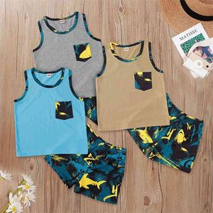 Sommer Kinder Sets Ärmellose O Neck Patchwork Tops Drucken Shorts Mädchen Jungen Kleidung 1-8T 210629