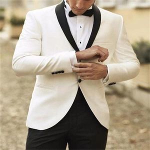 Men's Suits & Blazers 2021 Latest Design White Jacket Black Pants Bow Tie Shawl Collar One Button Suit Custom Wedding Fashion 2-Piece