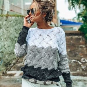 Hollow Out Paneled Pullover's Sweater O-Neck Criss Cross Stickad Sweater Kvinna Dam Höst Jumper Sweaters 211103