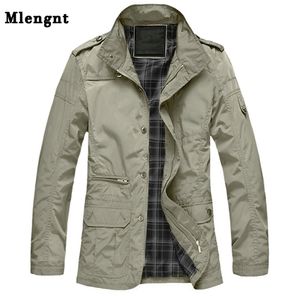 M-5XL Men Long Trench Coat For Spring Autumn Thin Windbreaker Parka Summer Thin Varsity Khaki Outerwear Male Jacket Casual Baggy 210818