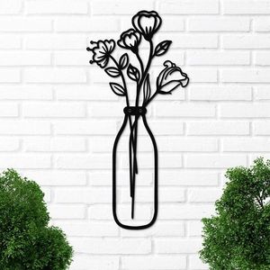 Väggklistermärken Metal Iron Flower Vase Art Decoration Ornament Black Hängande Skulpturer För Vardagsrum Kök Sovrum Present