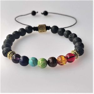 Personlig lava vulkanisk sten sju vener chakra yoga pärlor armband livsträd vävningsrep armband