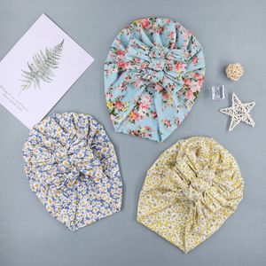 INS 10 Colors Baby Hats Polka Dots Flowers Plaid Leopard Print Three Bow headbands Elastic Cotton Hair accessories Beanie Cap Multi color