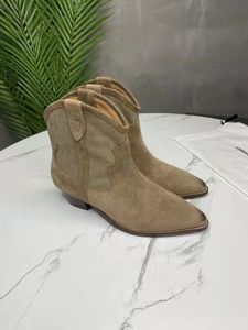 Ins fashion camoscio marrone vera pelle punta a punta stivaletti da donna tacco medio 4,5 cm taglia grande 43 scarpe invernali