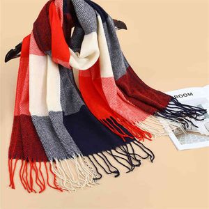 2021 Lady Women Kashmir Schal Fall Winter Oversized Shawl Plaid Fringe Hem Lightweight Knitted Woman Scarf