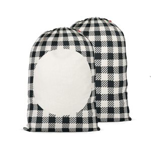 48 * 64 cm Christmas Gift Torby Sublimacja Blanks Santa Sack Plaid Pattern Candy Storage Torba ze sznurkiem JJB10904