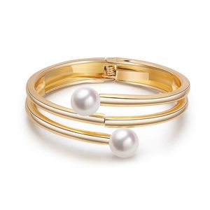 Bangle Womens Pearl Moda Jóias Simples Multilayer Linha Geométrica Ouro Pulseira Para Presentes