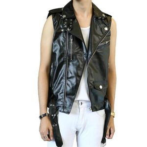 Men's Vests Male Leather Vest Good Quality Gilet Summer Sleeveless Pu Motorcycle Jackets Waistcoat Men Slim Fit Size 2xl