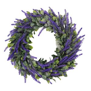 33/40cm Lavender Artificial Flowers Round Wreath Lavender Simulation Garland Ring Field Wall Pendant Door Knocker Wreaths Decor Q0812