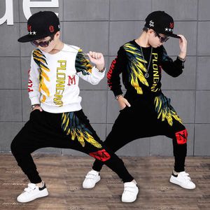 236 High quality autumn winter fashion black red T-shirt+pants children set kid suit girl boy clothing for 4-14 years 210615
