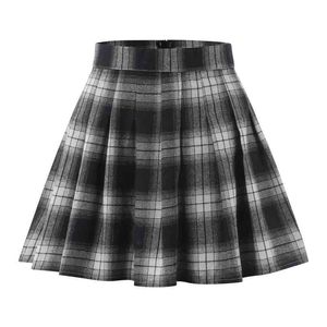 Skirts womens Mini Short Summer High Waist Female Pleated Harajuku Zipper Ladies Girls Black Plaid Skirt 210708