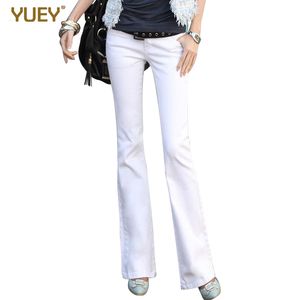 Yuey New Women 's White Jeans 플러스 대형 여성 블랙 슬림 코튼 스트레치 플레어 청바지 순수한 색상 바지 XS 4XL 210222