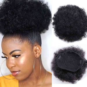 8inch Short Afro Puff Synthetic Hair Bun Chignon Hairpiece For Women Drawstring Ponytail Kinky Curly Updo Clip Hair Extensions