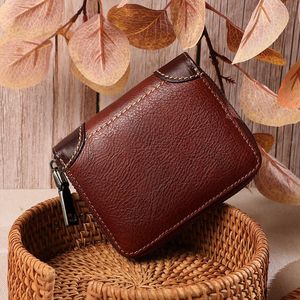 Wallets Handmade Coin Purse Women s Short Style Genuine Leather Zip Wallet Vintage Large Capacity