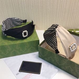 Klassische karierte Perlen-Stirnbänder für Damen, geknotetes Haarband, breite Krempe, elegantes Damen-Stirnband mit Geschenkbox