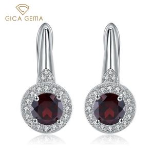 Stud GICA GEMA Natural Red Garnet Simple Earrings Elegant Sterling Silver Gemstone Fashion Wedding Jewelry Unusual