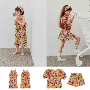 Brand Design Child Gilr Summer Boho Style Dresses Super Fashion Sling Long Dress Lemon Pattern Stylish Girls Clothing 210619
