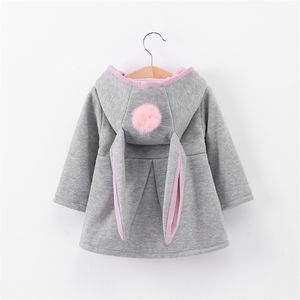 겨울 가을 아기 소녀 코트 긴 소매 3D 토끼 귀 패션 캐주얼 후드 키즈 옷 의류 어린이 겉옷 211023