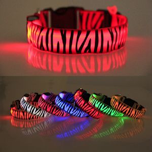 Fashion LED Nylon Pet Dog Collars Night Safety Light Flashing Glow in the Dark Small Dogg Pets Leash Designer Belt for Large Dogs 7 Colors Blue L Size B08