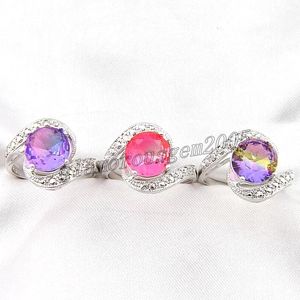 925 Sterling Silver Mix Color Ring Fashion Round Crystal Rhinestone Mixed Watermelon Tourmaline Rings Newest Europe popular Rings