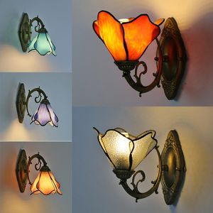 Wall Lamps Mediterranean Stained Glass Lamp Modern Bedside Bedroom Tiffany Vintage Lighting Indoor Sconce Mirror Light Fixtures