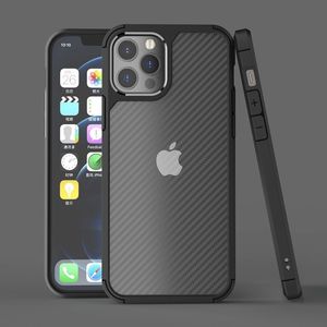 iPhoneのカーボンファイバーケース14/13/12ミニ/プロ/マックスPCバックソフトバンパーハーフクリアファッション電話カバー100pcs/up