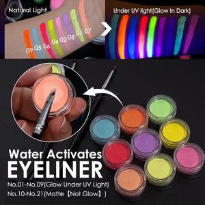 21 Cores Água Activada Eyeliner UV Luz Pastels Pastels Pastel-Black Light UV Brilho Reactivo No Liner de Olhos Escuros