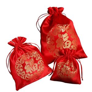 ingrosso Seta Coulisse Borse Cinesi-Festa di matrimoni in fase di regalo confezione felice imballaggio cinese borse fortunate gioielleria borse coulcata caramellata