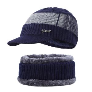Beanie / Skull Caps 2 unids / set Patchwork Knit Hat and Bib for Men Mujer Velvet Winter Head Head Cap Female Masculino Earías Forías Moda 2021