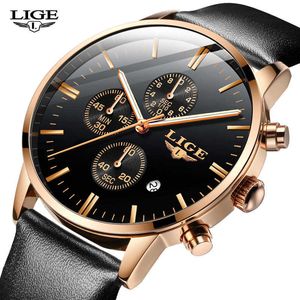 Lige Quartz男性はビジネスカジュアルな防水時計の男性軍用スポーツ腕時計自動日付クロノグラフ時計再販済み210527