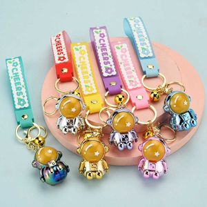 Dazzling Color Astronaut Keychain Electroplating Acrylic Cartoon Doll Cute Key Chains Creative Gift Lady Bag Accessories G1019