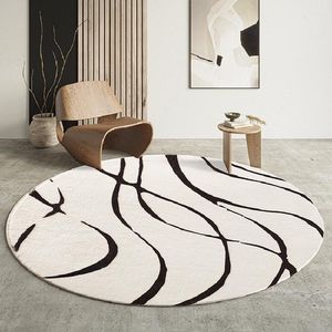Halılar Modern Yuvarlak Halı Oturma Odası Dekor Için Geometrik Siyah Beyaz Yumuşak Tüylü Halı Yatak Odası Kabarık Sandalye Kat Mat