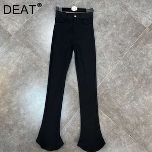 DEAT Women Black High Waist Stretch Is Thin And Fashionable Temperament All-match Pants Spring Summer MZ669 210709