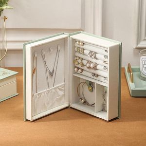 Storage Boxes Bins Portable Book Shape Jewelry Box Jewellery Organizer PU Leather Case Ring Earring Necklace Ear Stud Display Mother& ZL0383