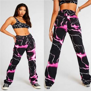 2021 Novo Hip Hop Outono Camuflagem Casual Jeans Mulheres Cintura Alta Cintura Hip Hop Perna Reta Moda Jeans Senhoras Calças Cowgirl Wome X0621