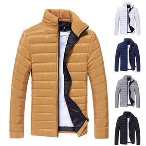 2021 homens quentes casaco com capuz aquecido outono inverno luz para baixo jaqueta carrinho colarinho zip outwear Lightweight Youth Slim Windproof Parkas G1108