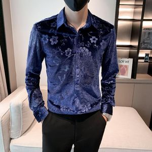 Men's Casual Shirts Winter Velvet Shirt Fashion Slim Fit Long Sleeve Streetwear Social Party Tuxedo Men Clothing Chemise Homme