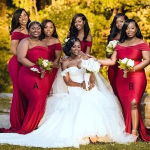Red Plus Size Mermaid Bridesmaid Dresses Strapless Backless Long Maid of Honor Gowns African Girls Wedding Guest Vestido de Fiesta de Boda