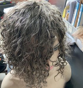 Sal e pimenta curta curta cinza de encerramento de renda perucas 4x4 hd bob, atrevida peruca de cabelo humano pixie com franja, Remy Indian Kinky Curly Hair Wig misto preto e cinza Custom de 14 dias de 14 dias