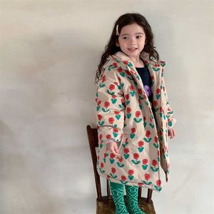 Höst Winter Ankomst Girls Långärmad Floral Coat Kids Jackets Jacka 211204