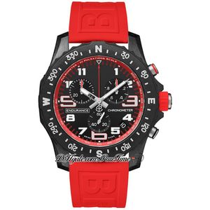 Endurance Pro 44mm Miyota Quartz Chronograph Men's Watch XX823109A1K1S1 PVD Steel All Black Big Number Markers Red Rubber Strap Watches Stopwatch Puretime F01ab2