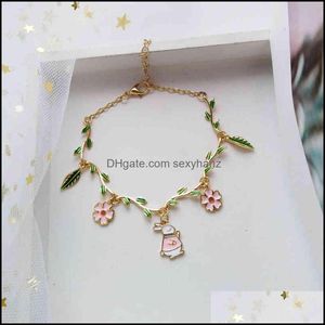 Braccialetti con ciondoli Gioielli Bracciale Ragazza Youbaoyuan Foglia verde Fiore Versatile Metallo Mano a goccia d'olio Princess Style Aessories B3039 Drop Deliver