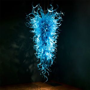 Nodic Light Luxus-Kronleuchter und Pendelleuchten in Blau, lange Kette, mundgeblasenes Glas, moderne Kronleuchter-Lampen