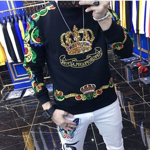 Mens Sweater T Shirts Heavy Industry Embroidered Crown European Long Sleeve T-Shirt Round Neck Bottoming Shirts