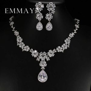 Emmaya quente vendendo noiva clássico aaa zircão flor colar brincos conjunto luxo conjuntos de jóias de casamento para mulheres acessórios H1022