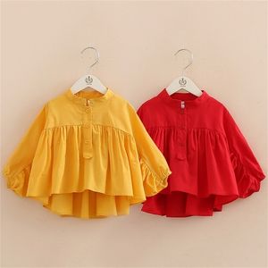 키즈 탑스 봄 가을 새로운 패션 아기 어린이 만다린 칼라 솔리드 컬러 긴 소매 학교 소녀 블라우스 셔츠 210306