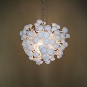 Modern Pendant Lamps Hand Blown Glass Chandelier Light Fixture White Color LED 24 Inches for Indoor Home Decoration