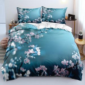 Bedding Sets HD Pink Little Flower Bed Linen Blue Duvet Cover Set Full Double King Size 203x230cm Home Textile Custom Design