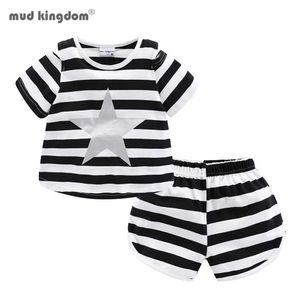 Mudkingdom kall axelflickor kläder uppsättning stripe söt tjej kort outfit stjärna sommar barn kläder kostym chidlren 2pcs 210615