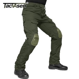 Tacvasen homens calças militares com joelho almofadas Airsoft Tactical Cargo Calças Army Soldier Combate Calças Calças Paintball Roupas 210723